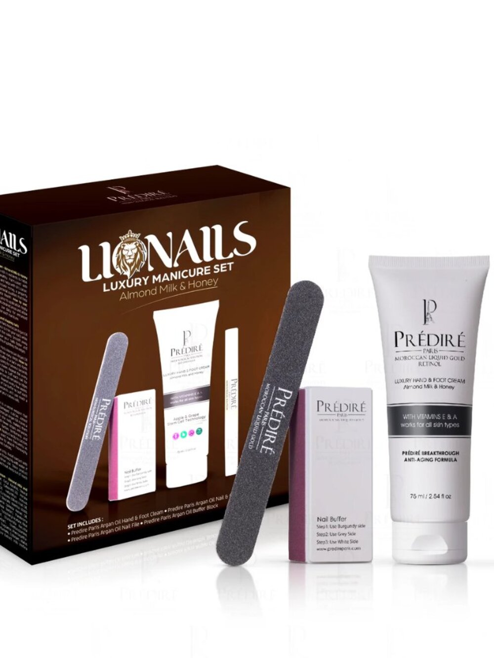 PREDIRE LIONAILS LUXURY MANICURE SET-Buffing Block+Cuticle Oil+Hand & Foot Cream